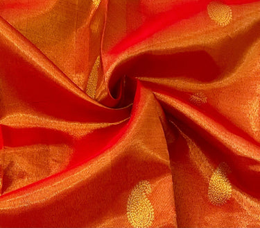 Kanchipuram Tissue Silk Saree | Red & Gold | Pure Zari | Pure Silk | Handwoven | Ships from California | Pushpam - ShopNaya Exclusive